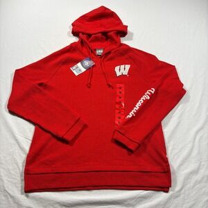 Wisconsin Badgers Red Thermal Waffle Knit Hoodie Sweatshirt CSA Medium NCAA